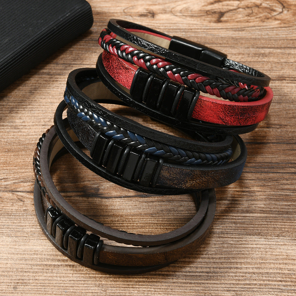 Retro Multi-layer Leather Hand Woven Bead Bracelet