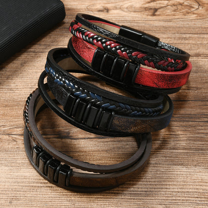 Retro Multi-layer Leather Hand Woven Bead Bracelet