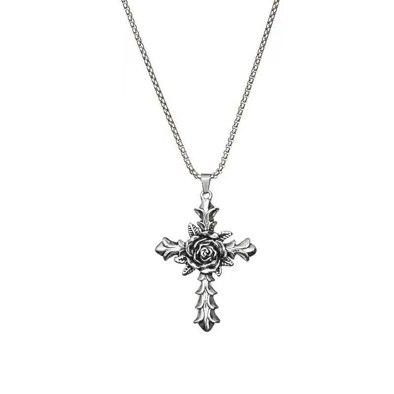 Rose Cross Gothic Pendant Necklace
