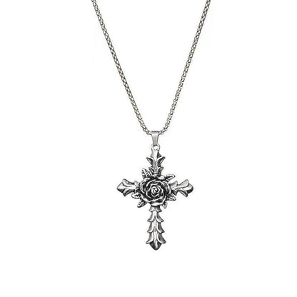 Rose Cross Gothic Pendant Necklace