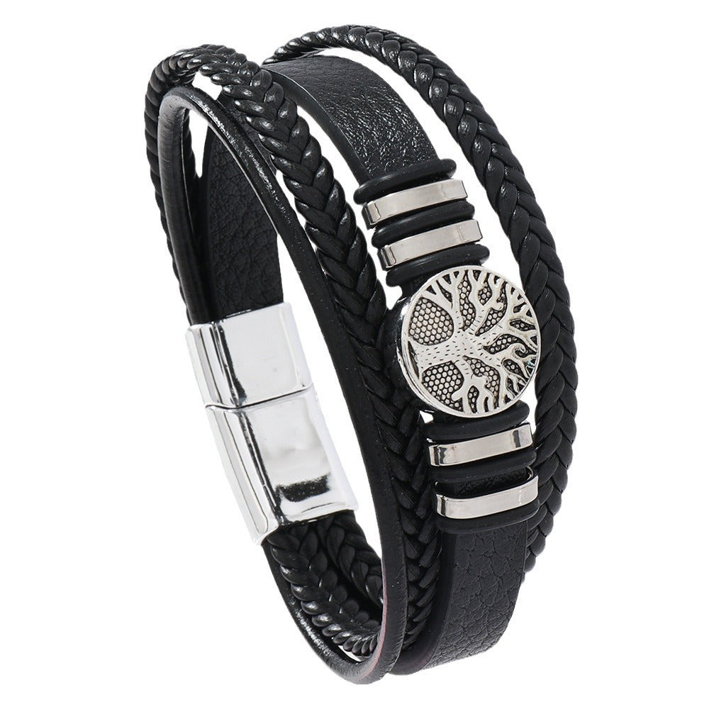 Leather Bracelet Life Tree Alloy Woven Bracelet
