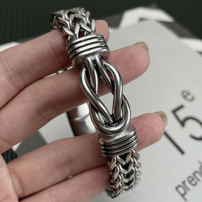 925 Silver Retro Hip Hop Double Chain Magnetic Buckle Bracelet