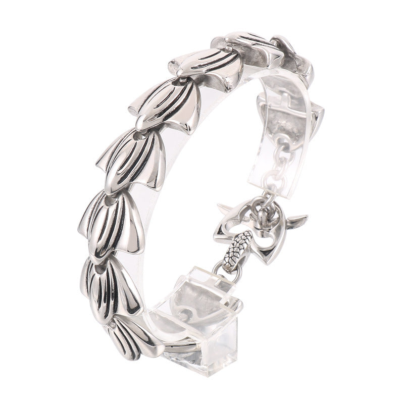 925 Silver Fishtail Boat Punk Style Vintage Snake Head Bracelet