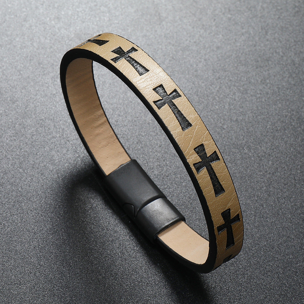Alloy Leather  Men's Printed Cross Bracelet