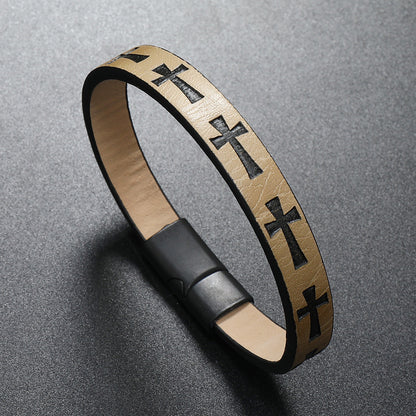 Alloy Leather  Men's Printed Cross Bracelet
