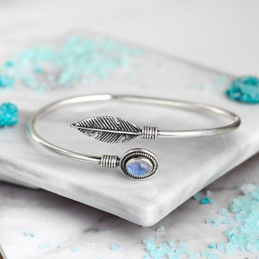 Moonlight Stone Feather Simple and Personalized Open Bracelet