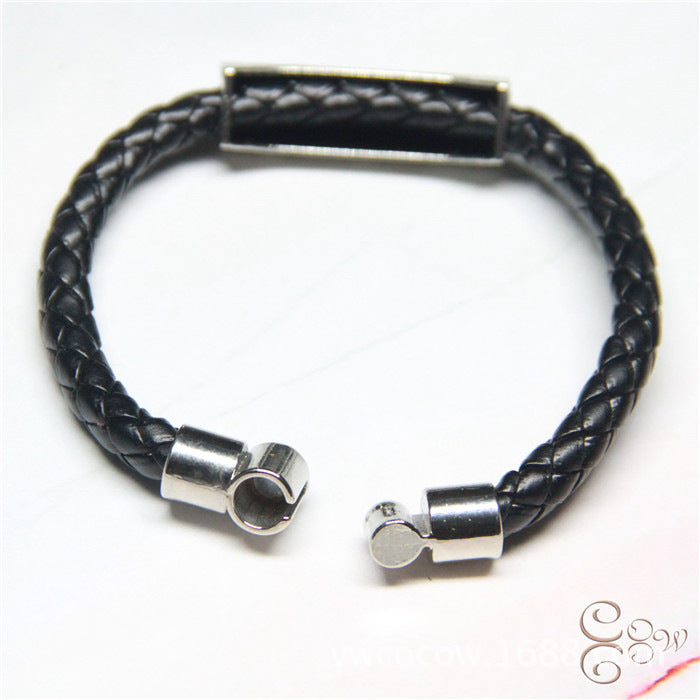 European leather +925 sterling silver lovers bracelet simple love wish