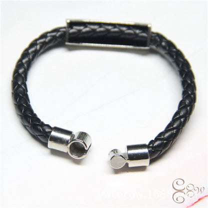 European leather +925 sterling silver lovers bracelet simple love wish