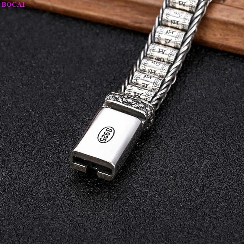 925 Silver Six Character Truth Vajra Pestle Rotating Drum Hand Bracelet