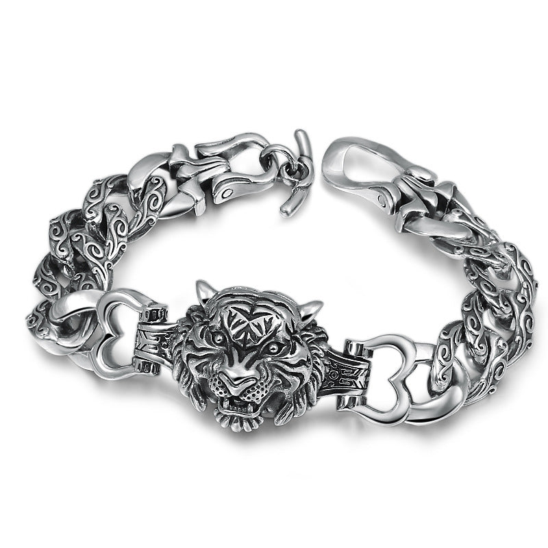 925 Silver retro creative tiger head bracelet