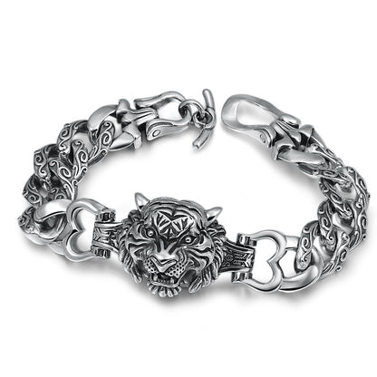 925 Silver retro creative tiger head bracelet