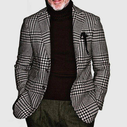 Men's Elegant Lapel Houndstooth Single-Breasted Jacket