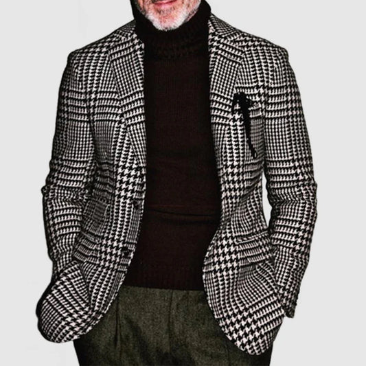 Men's Elegant Lapel Houndstooth Single-Breasted Jacket