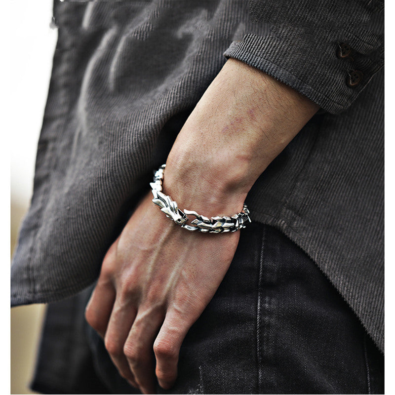 925 Silver Bracelet Men's Personality Fashion Jewelry Hip Hop Punk Style