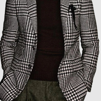 Men's Elegant Lapel Houndstooth Single-Breasted Jacket