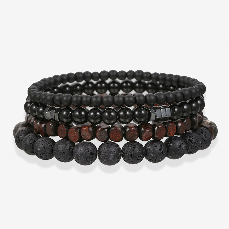 Chictango Black Lava Rock Wood Bead 4Pcs Bracelet