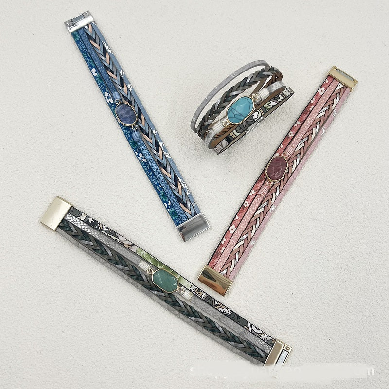 Multi layered hexagonal magnetic buckle bracelet