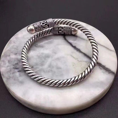 925 Silver Vintage Thread Handwoven Adjustable Open Bracelet