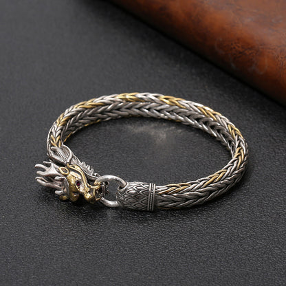 925 Silver Retro Hand Woven Gold Head Bracelet
