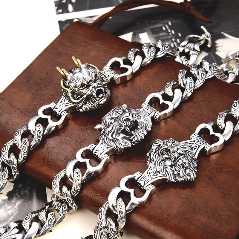 925 Silver Retro Trendy Domineering Tiger Head Bracelet