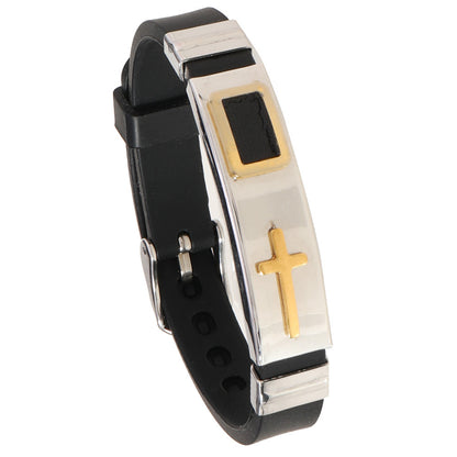 Men's Silicone Personalized Gold Cross Adjustable Bracelet