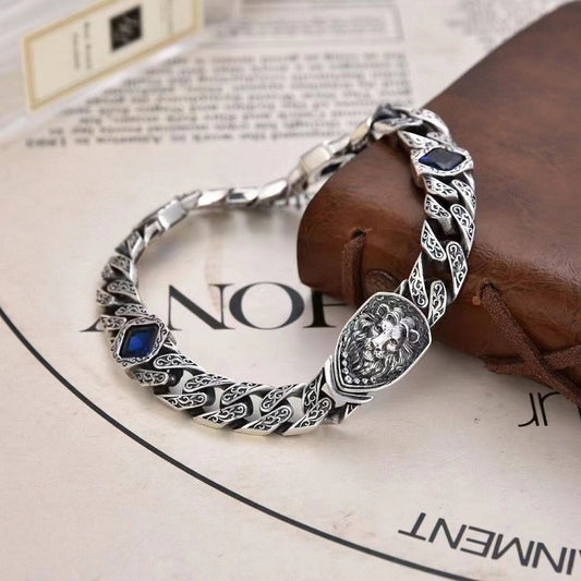 Blue square diamond lion bracelet