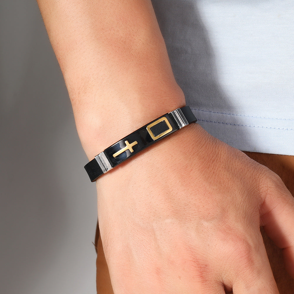 Men's Silicone Personalized Gold Cross Adjustable Bracelet