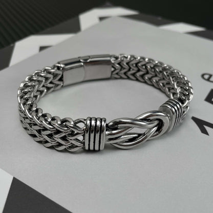 925 Silver Retro Hip Hop Double Chain Magnetic Buckle Bracelet
