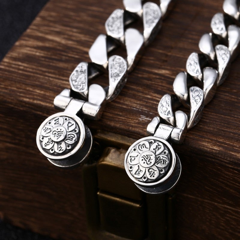 925 Silver Personality Trend Rotatable Six Character Mantra Bracelet