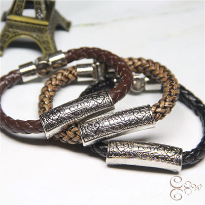 European leather +925 sterling silver lovers bracelet simple love wish