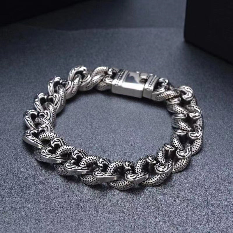 925 Silver Vintage Wide Rattan Hip Hop Bracelet