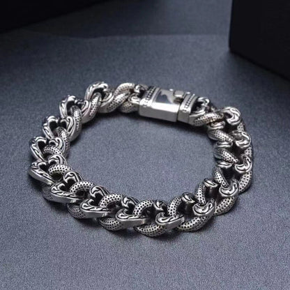 925 Silver Vintage Wide Rattan Hip Hop Bracelet