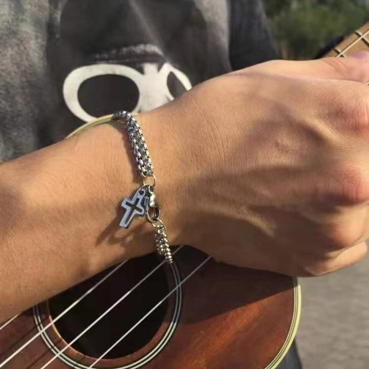 Cross Hollow Double Chain Cross Titanium Steel Bracelet