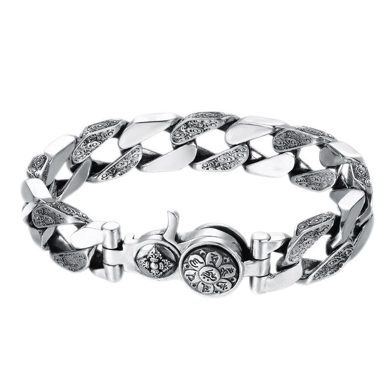 925 Silver Personality Trend Rotatable Six Character Mantra Bracelet