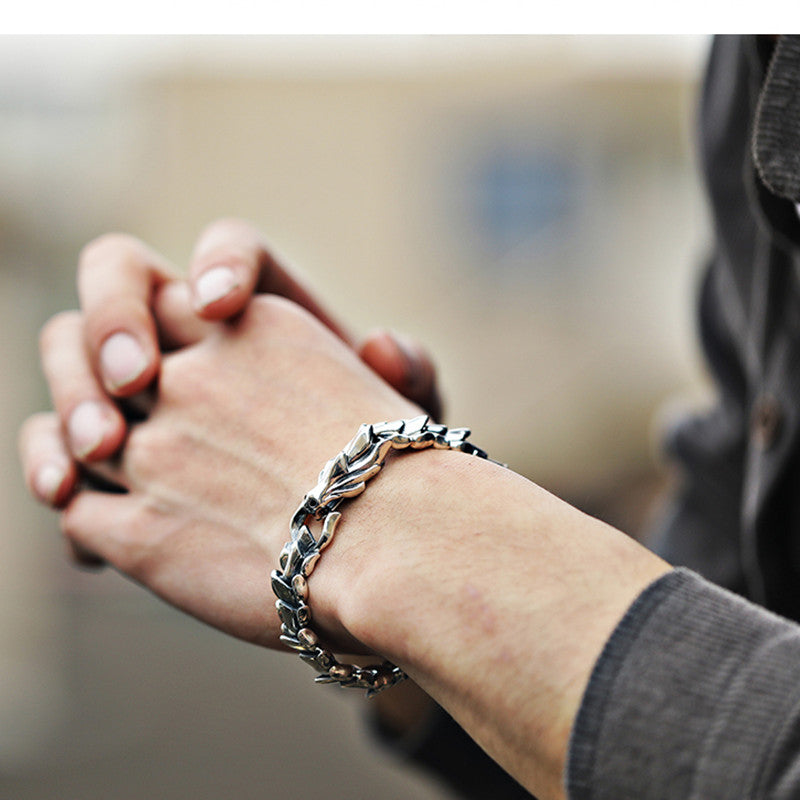 925 Silver Bracelet Men's Personality Fashion Jewelry Hip Hop Punk Style