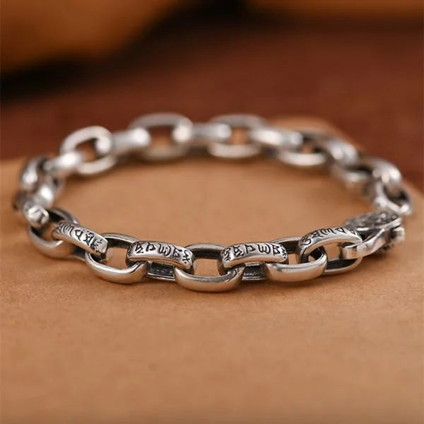 925 Silver Six Character Truth Vajra Pestle Link Chain Bracelet