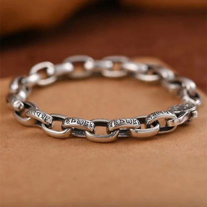 925 Silver Six Character Truth Vajra Pestle Link Chain Bracelet