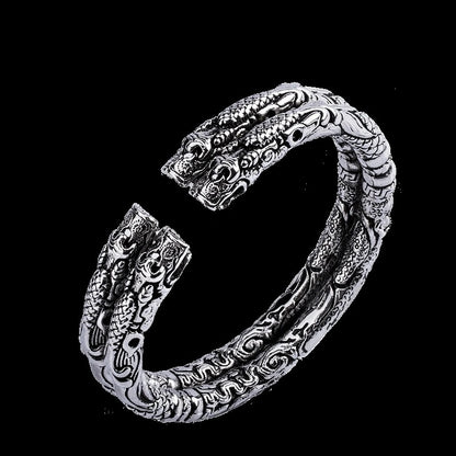 925 Sterling Silver Double Tap Retro Open Couple Bracelet