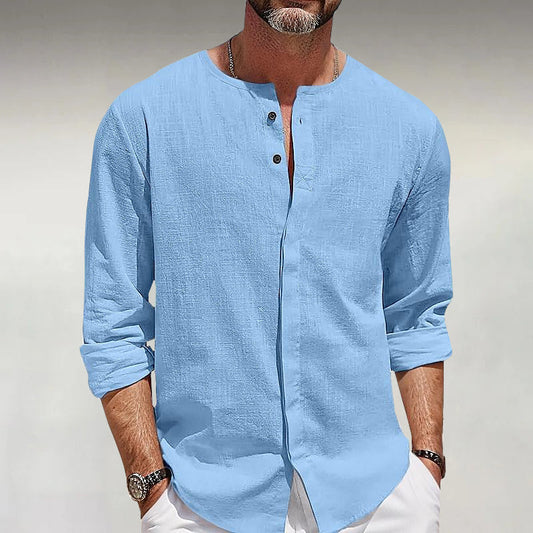 Men's Solid Buttons Long Sleeve Linen Shirt