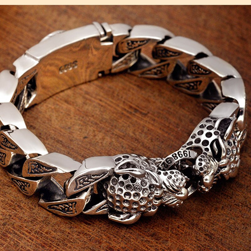 925 Silver leopard head  pure silver  fashion silver jewelry handmade Vintage Bracelet