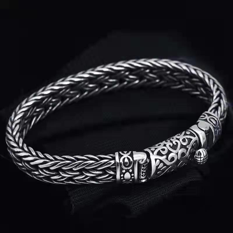 925 Silver Hand woven bracelet lettering vintage fashion men's personalized rough
