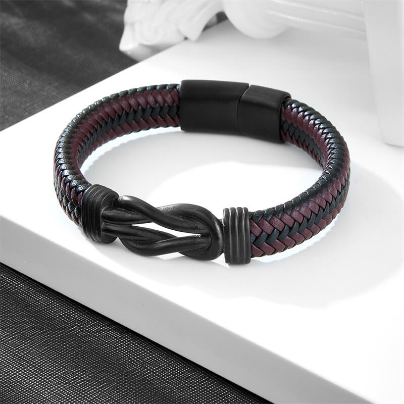 Simple Titanium Steel Black Brown Leather Braided Vintage Men'S Leather Bracelet