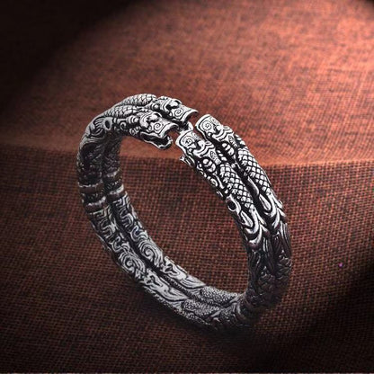 925 Sterling Silver Double Tap Retro Open Couple Bracelet