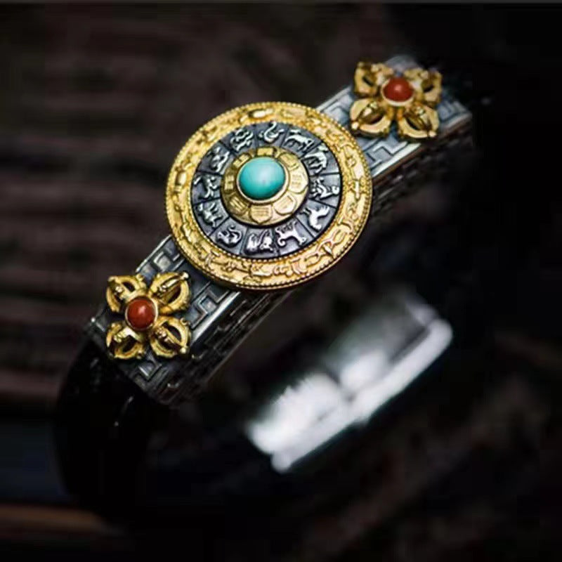 Bagua Card Rotating Vintage Leather Rope Bracelet