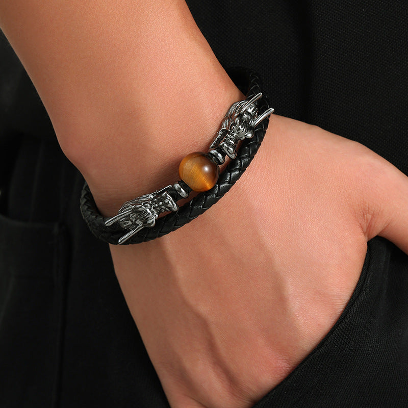 Chinese Loong Personality Double-layer Hand Woven Bracelet