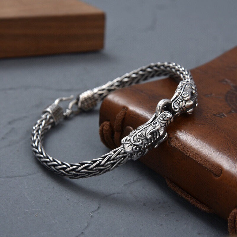 S925 Double Dragon Character Braided Bracelet