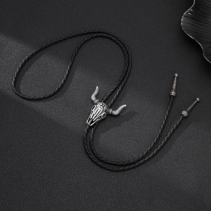 Long Leather Cow Head Necklace