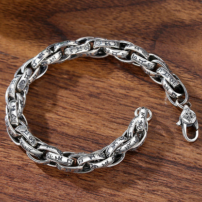 S925  New six-character mantra retro trend bracelet