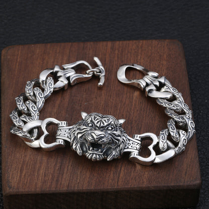 925 Silver retro creative tiger head bracelet