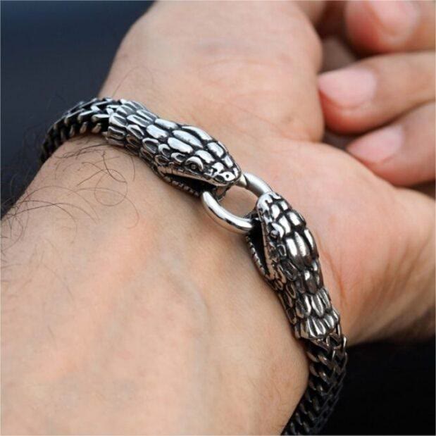 Double Snake Head Steel Bracelet